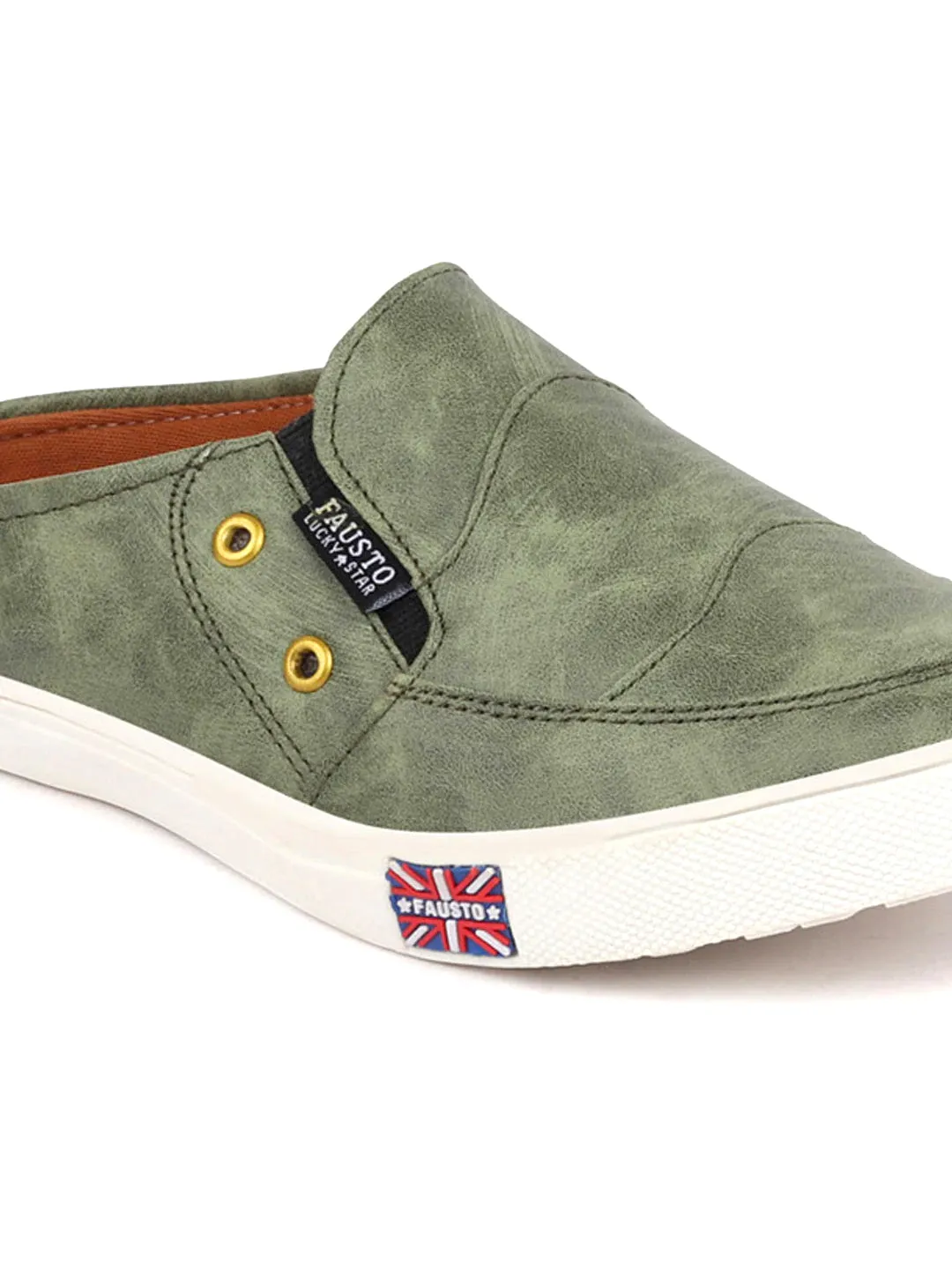 Men Olive Green Casual Slip-On Shoes