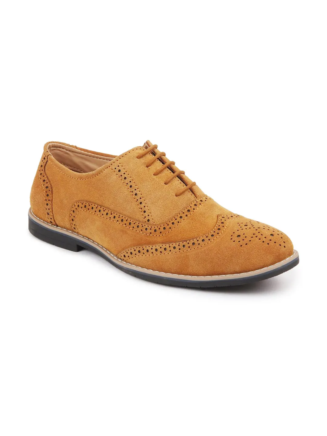 Men Tan Suede Leather Brogue Shoes with TPR Welted Sole