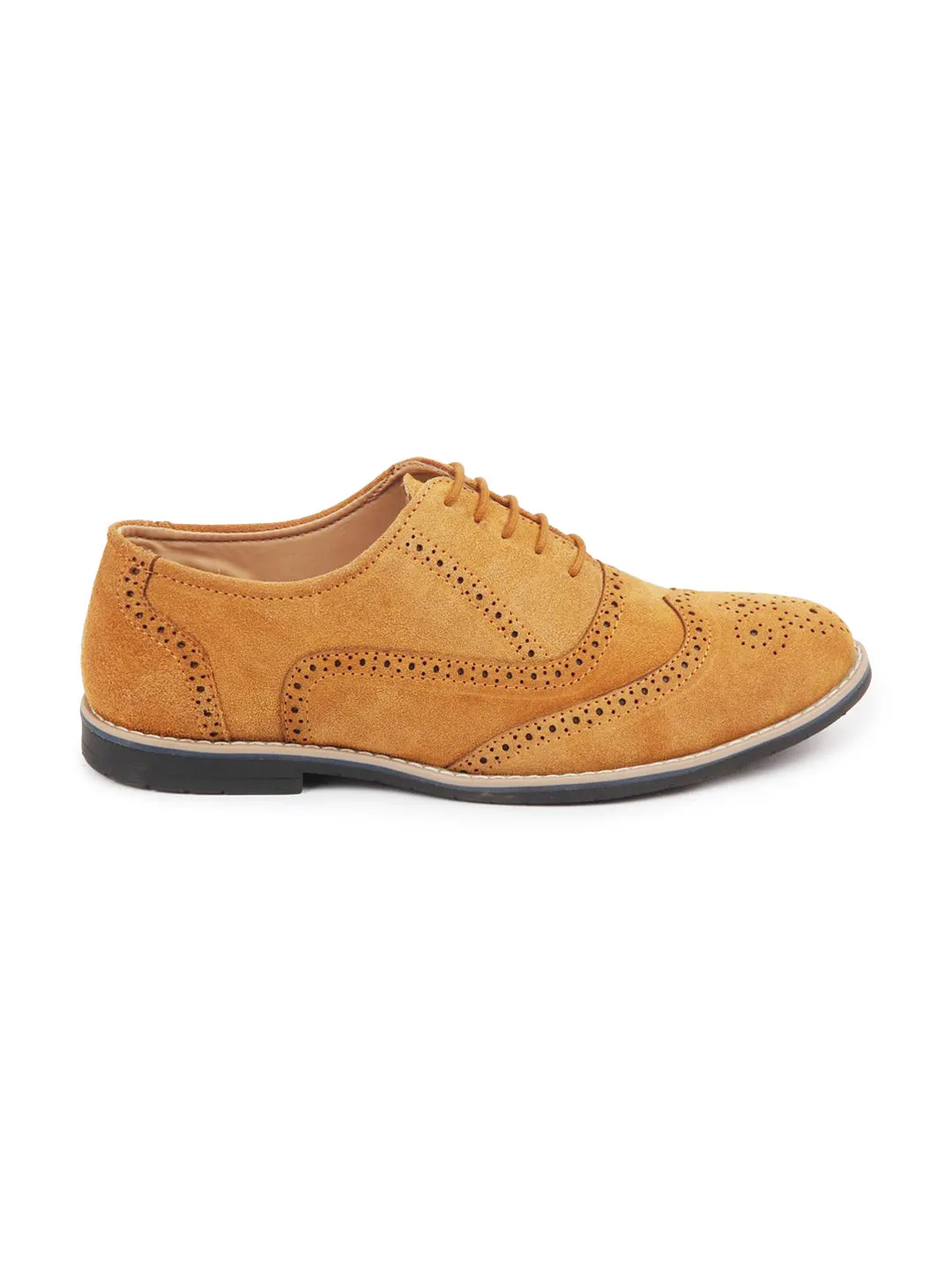 Men Tan Suede Leather Brogue Shoes with TPR Welted Sole