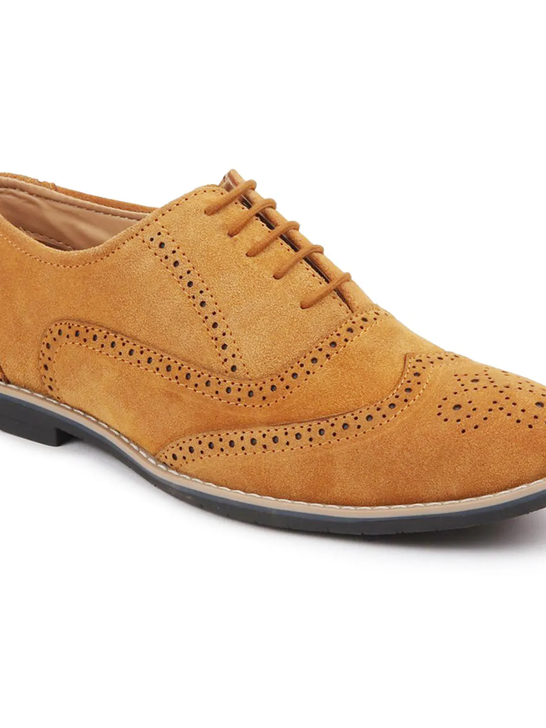 Men Tan Suede Leather Brogue Shoes with TPR Welted Sole