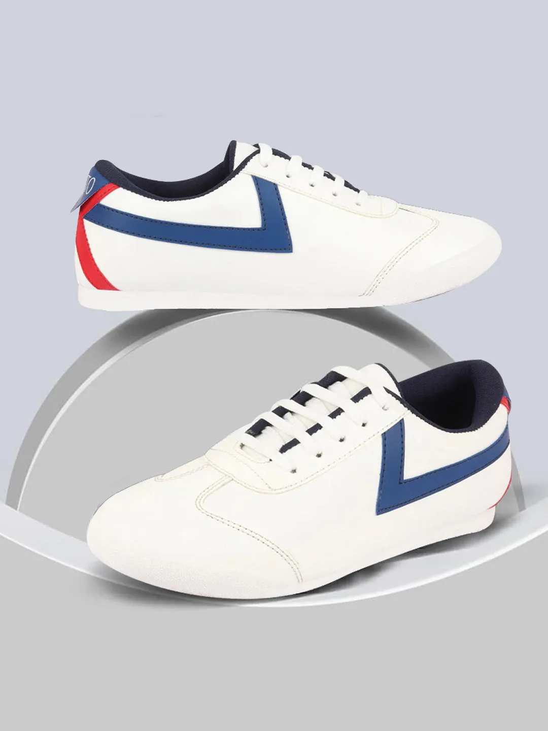 Men White Multy Lace-Up Classic Striped Sneakers Casual Shoes