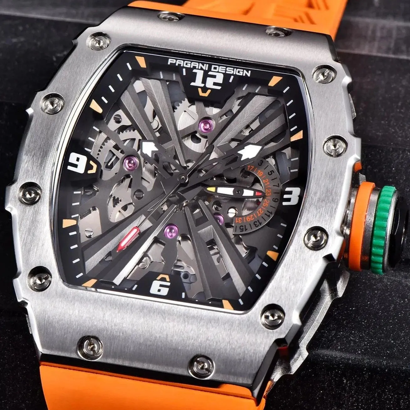 Men's Simple Quartz Skeleton Sport Watch PD-1738 | Waterproof Rectangle Design