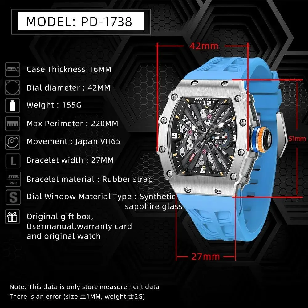 Men's Simple Quartz Skeleton Sport Watch PD-1738 | Waterproof Rectangle Design