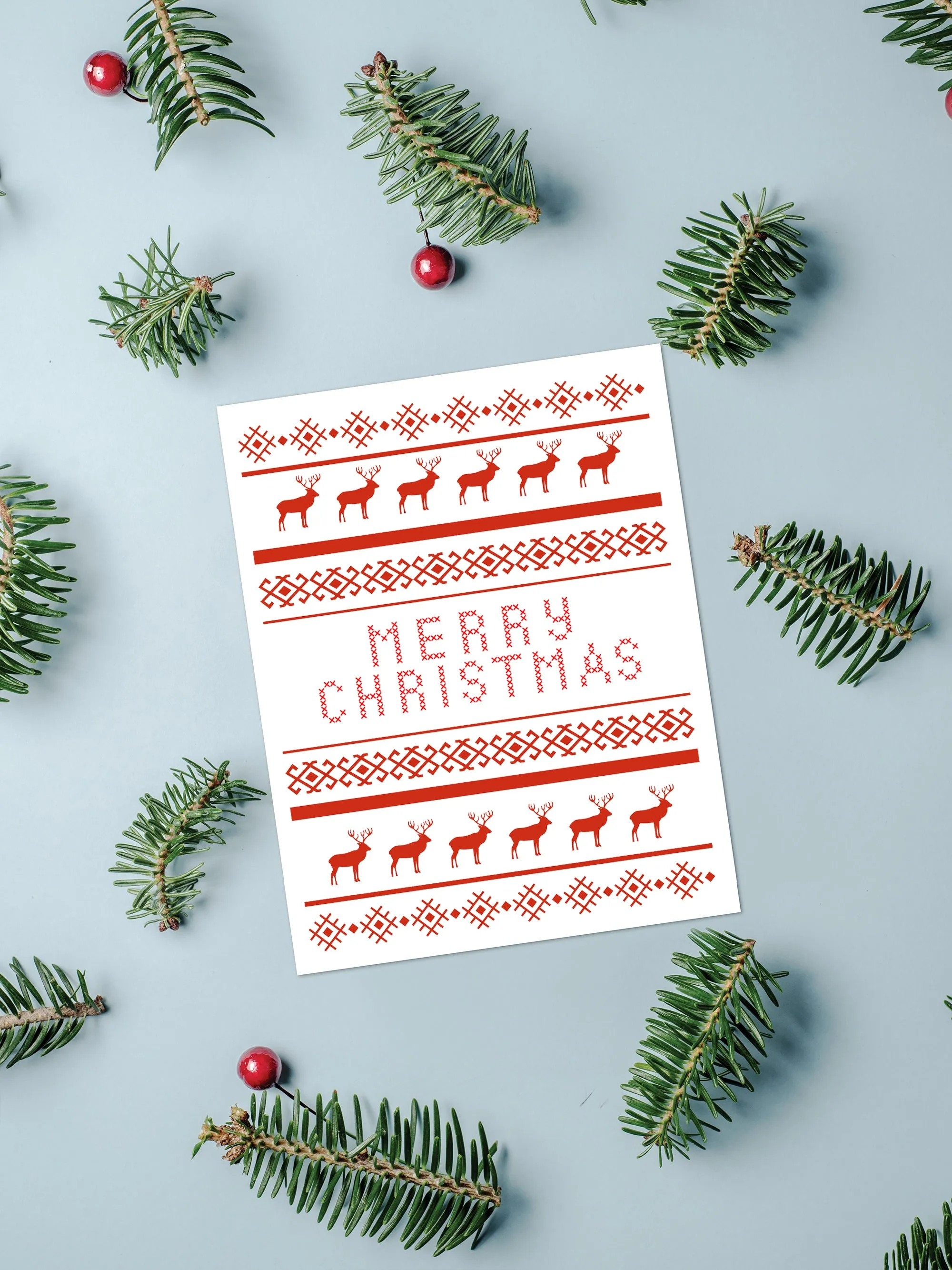 Merry Christmas Nordic Reindeer Greeting Card