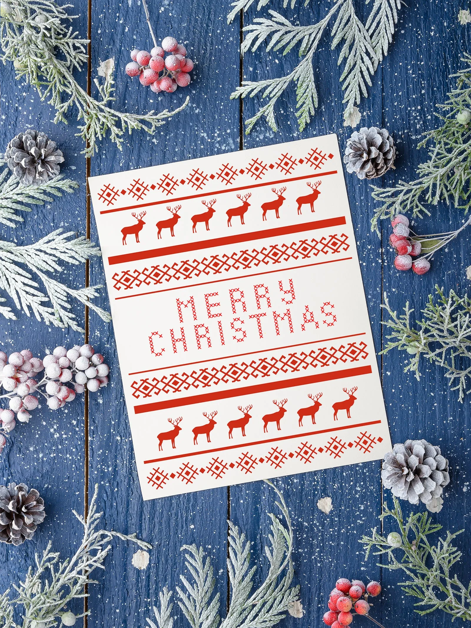 Merry Christmas Nordic Reindeer Greeting Card