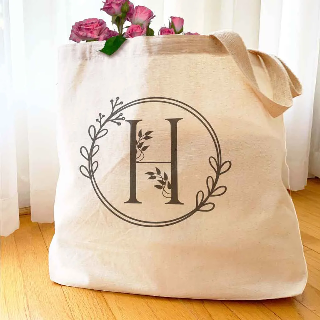 Monogrammed Tote Bag Personalized a Floral Theme Design