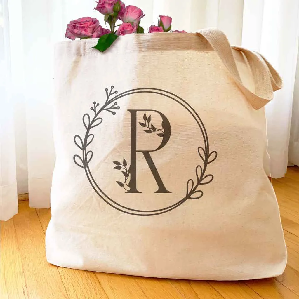 Monogrammed Tote Bag Personalized a Floral Theme Design