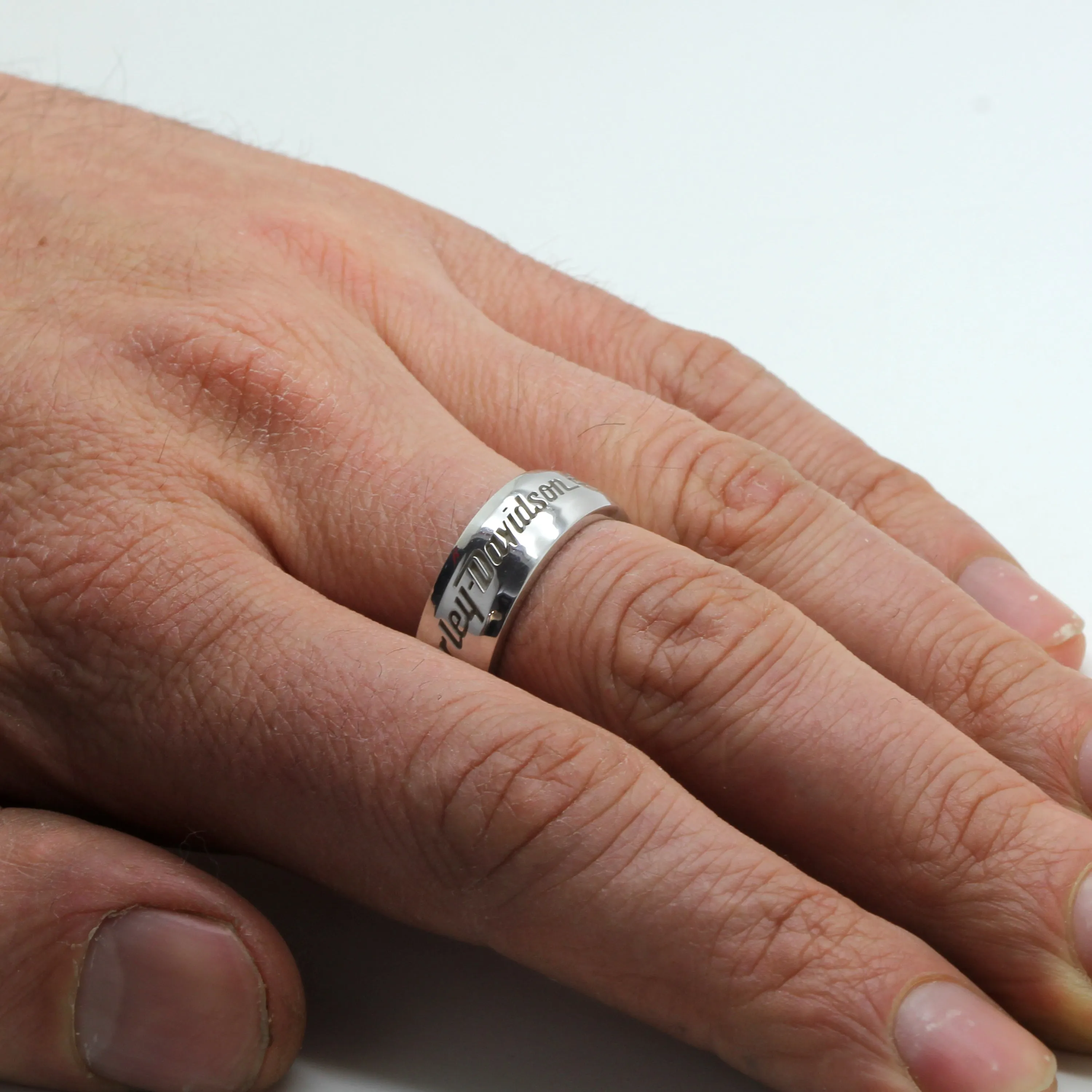 Moto Biker Men Sterling Silver Band Ring