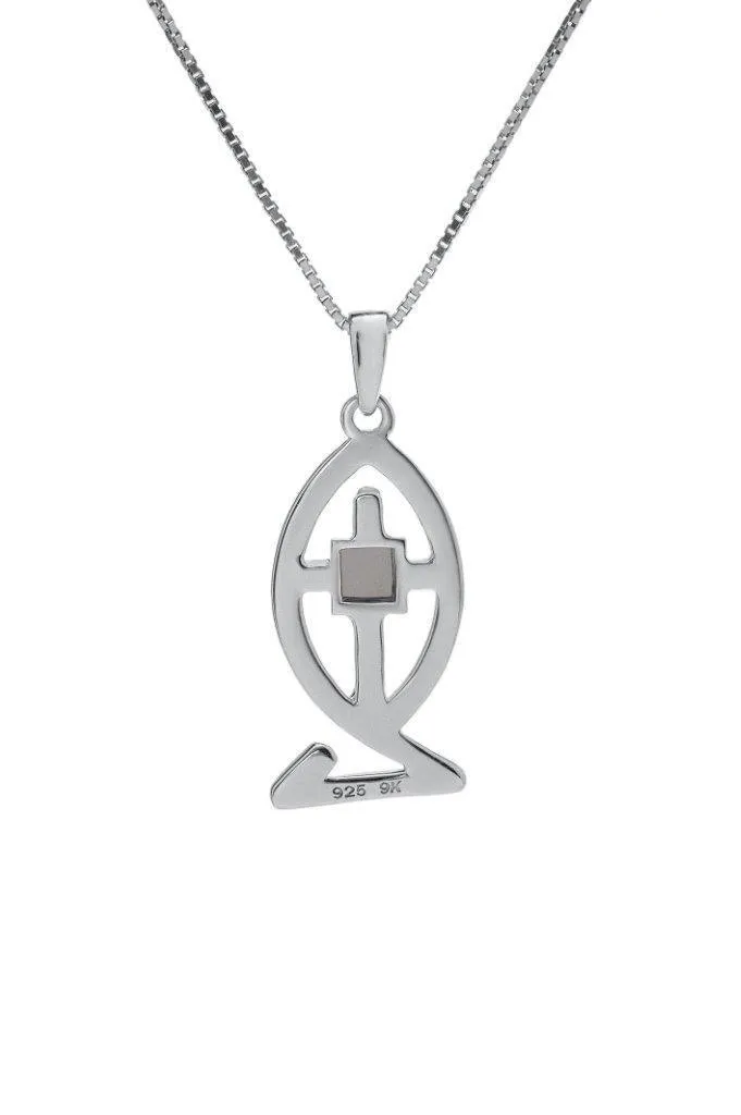 Nano Sim NT Silver and 9K Gold Pendant - Ichthys and Cross