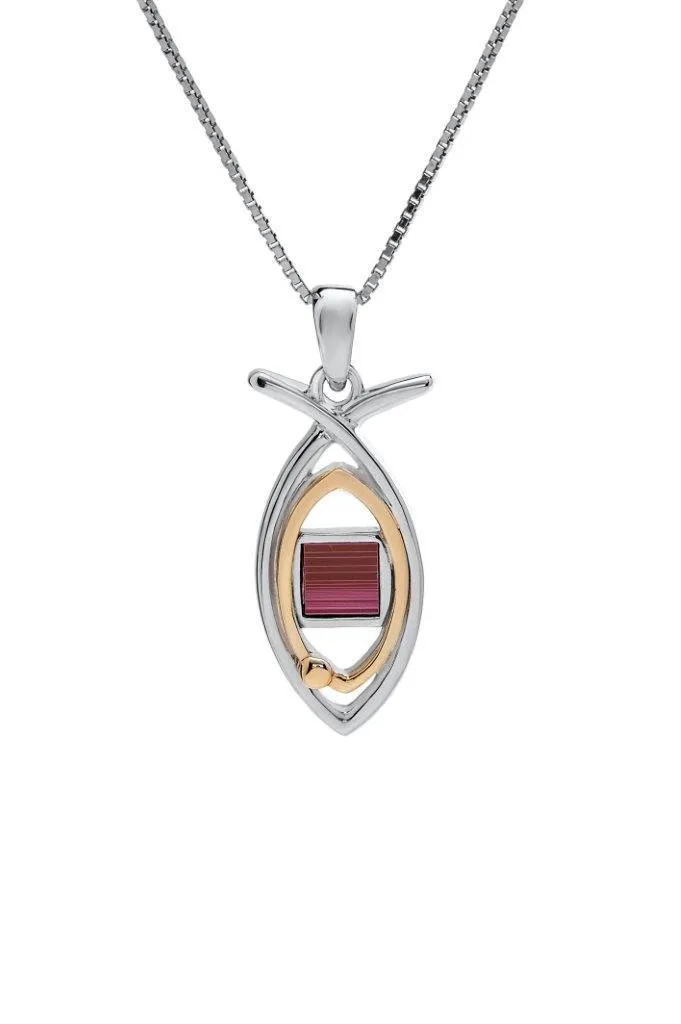 Nano Sim NT Silver and 9K Gold Pendant - Ichthys with Eye