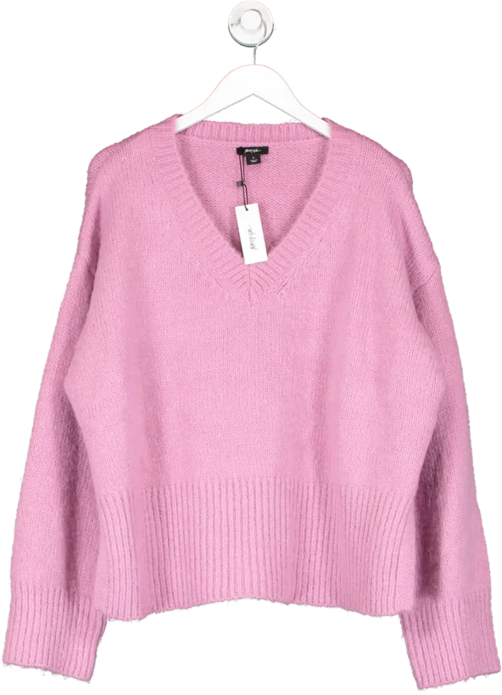 Nasty Gal Pink Deep V Neck Cropped Knit Jumper UK M