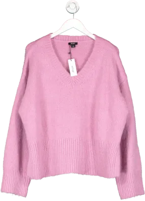 Nasty Gal Pink Deep V Neck Cropped Knit Jumper UK M