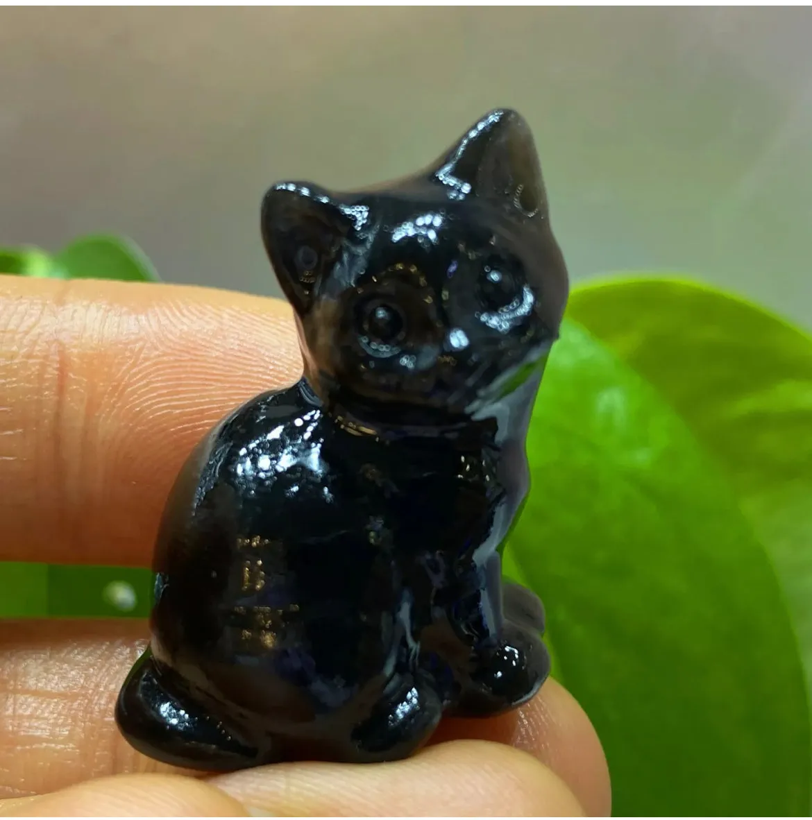 Natural Silver Obsidian gemstone Kitty Cat Crystal Figurine