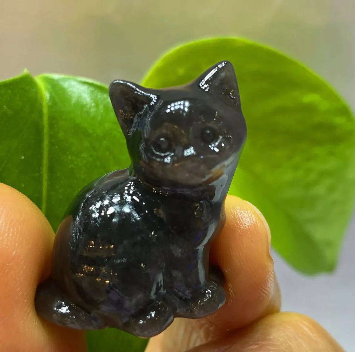 Natural Silver Obsidian gemstone Kitty Cat Crystal Figurine