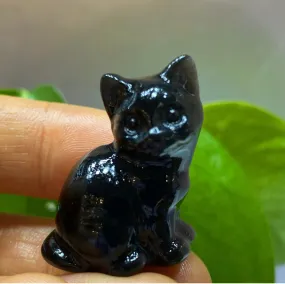 Natural Silver Obsidian gemstone Kitty Cat Crystal Figurine