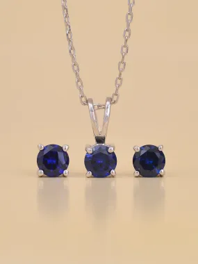 Ornate Jewels Blue Sapphire Solitaire Necklace With Earrings