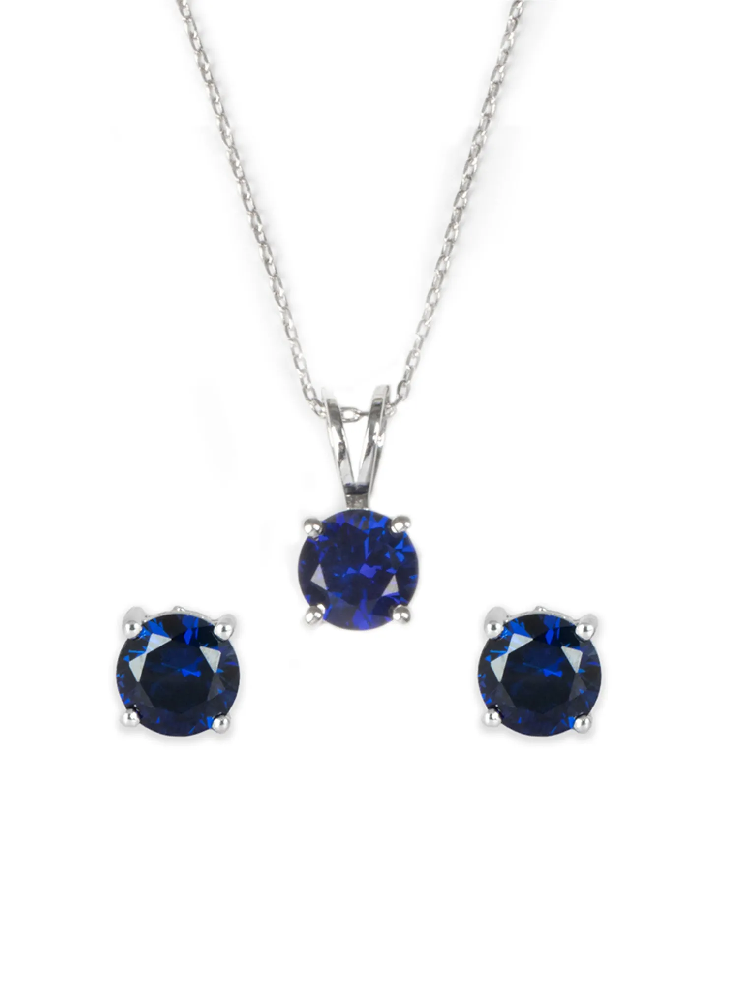 Ornate Jewels Blue Sapphire Solitaire Necklace With Earrings