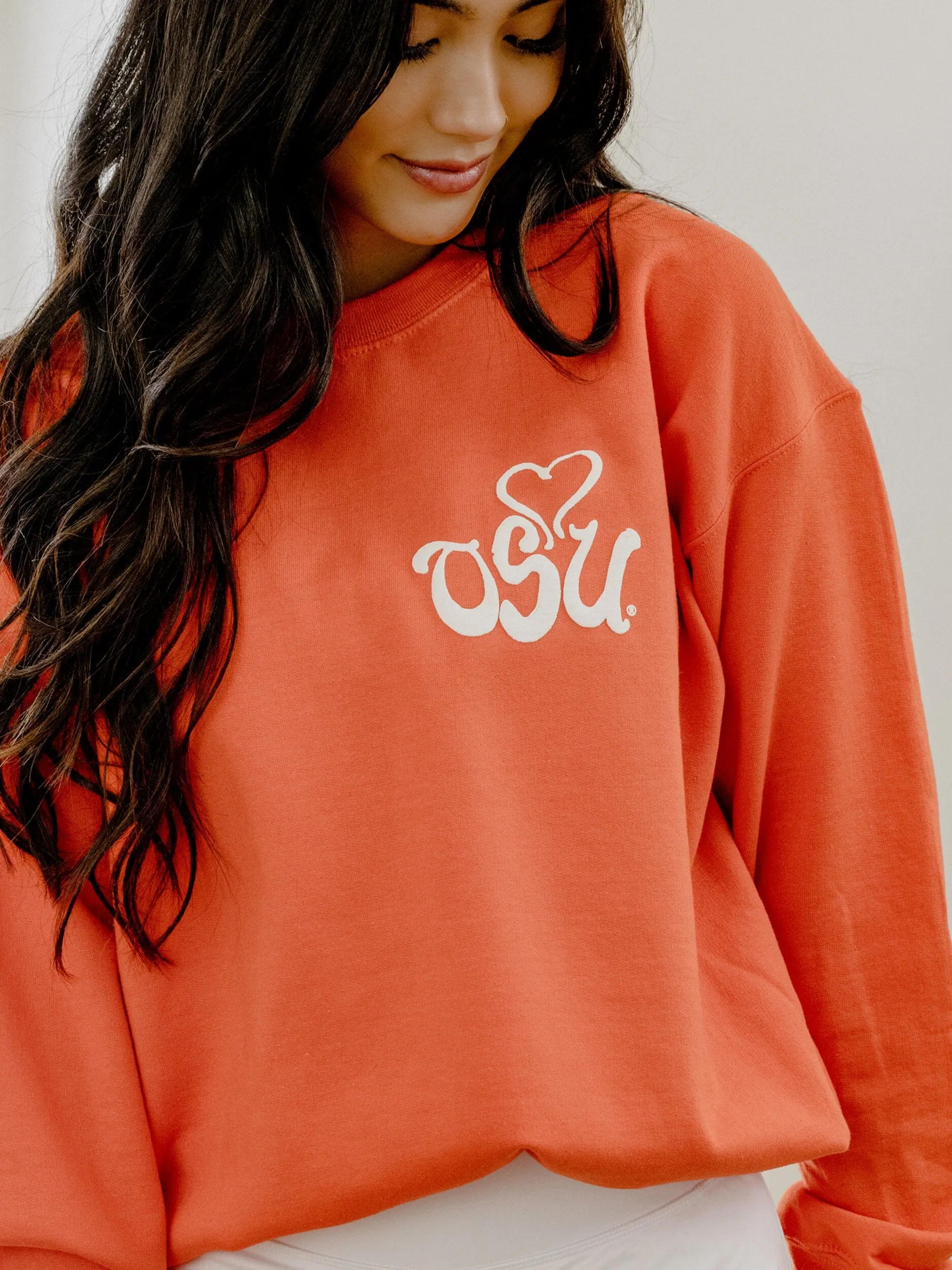 OSU Cowboys Lyric Puff Ink Orange Sweatshirt