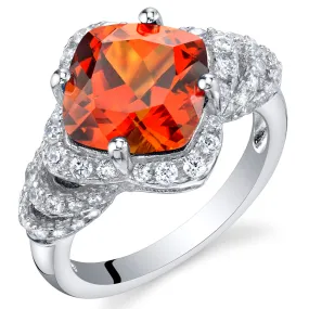 Padparadscha Cushion Cut Sterling Silver Ring Size 9