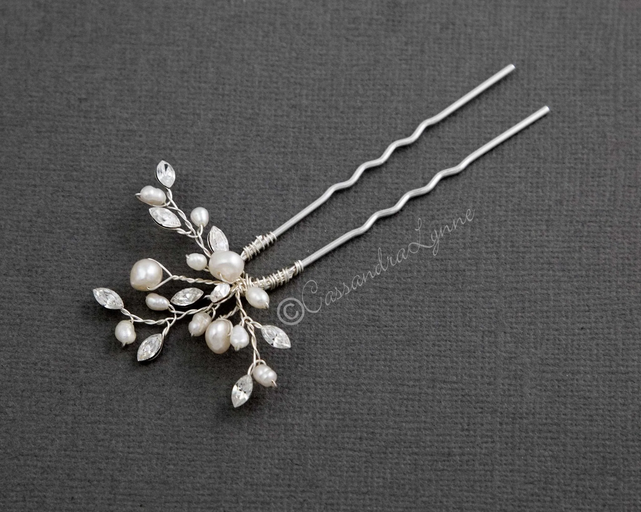 Pearl Hair Pin with Marquise Crystals