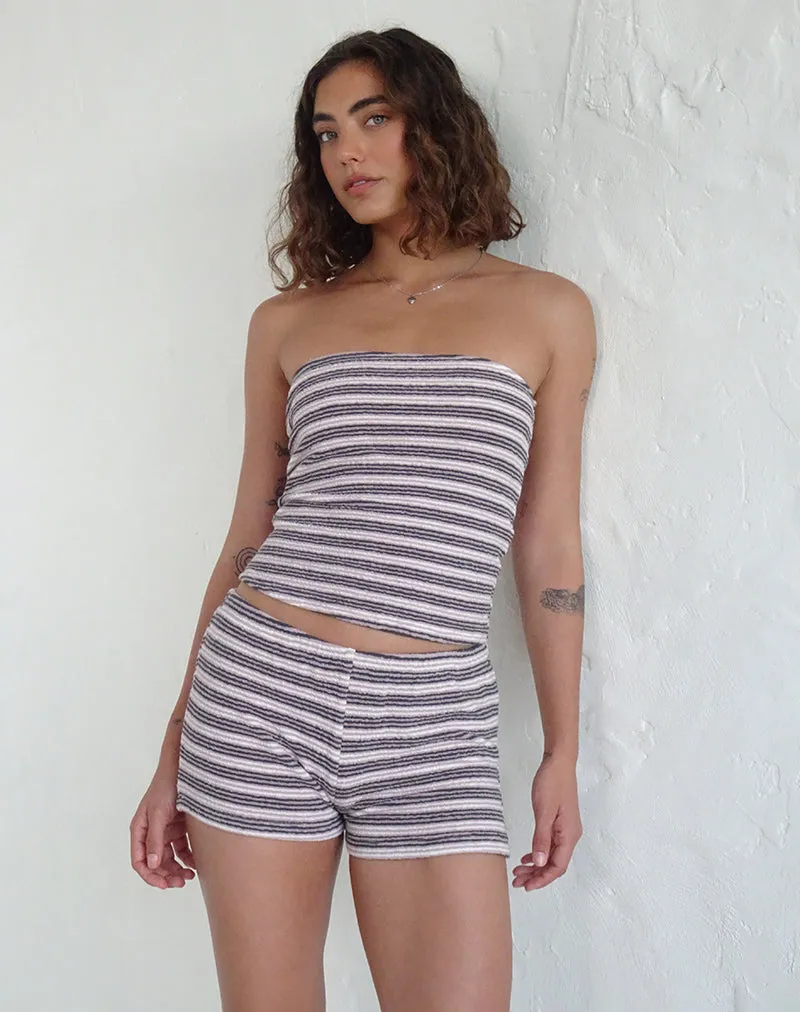 Peggy Bandeau Top in Mauve, Dark Grey and Ivory Stripe