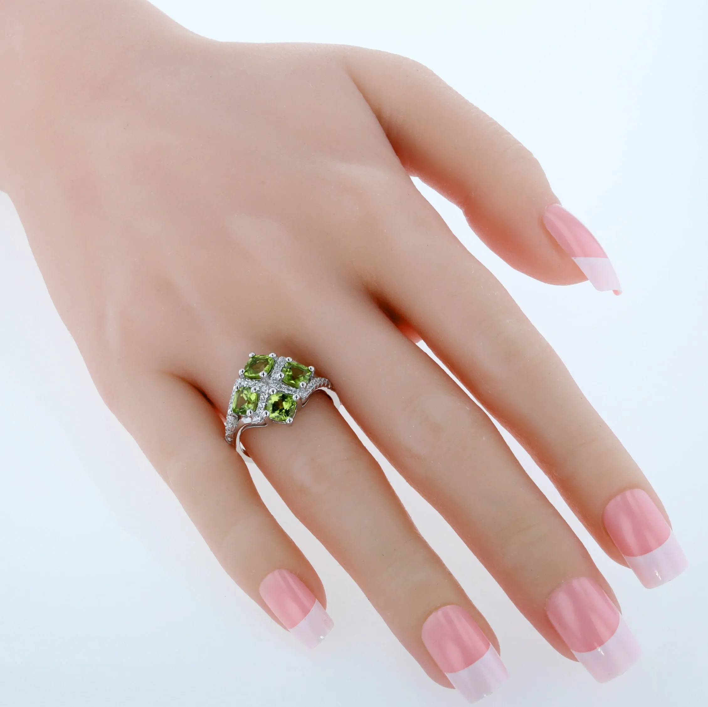 Peridot Cushion Cut Sterling Silver Ring Size 8