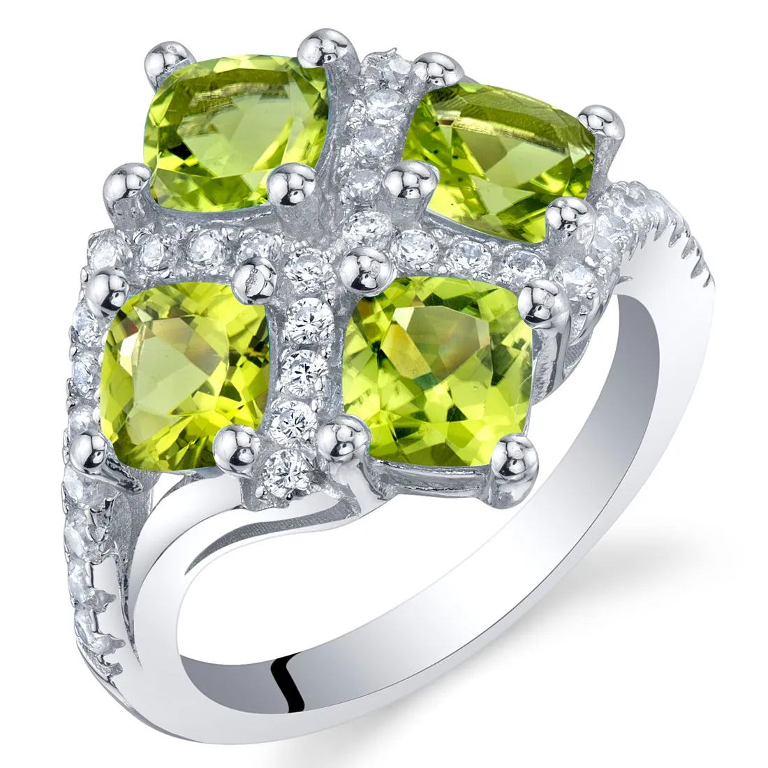 Peridot Cushion Cut Sterling Silver Ring Size 8