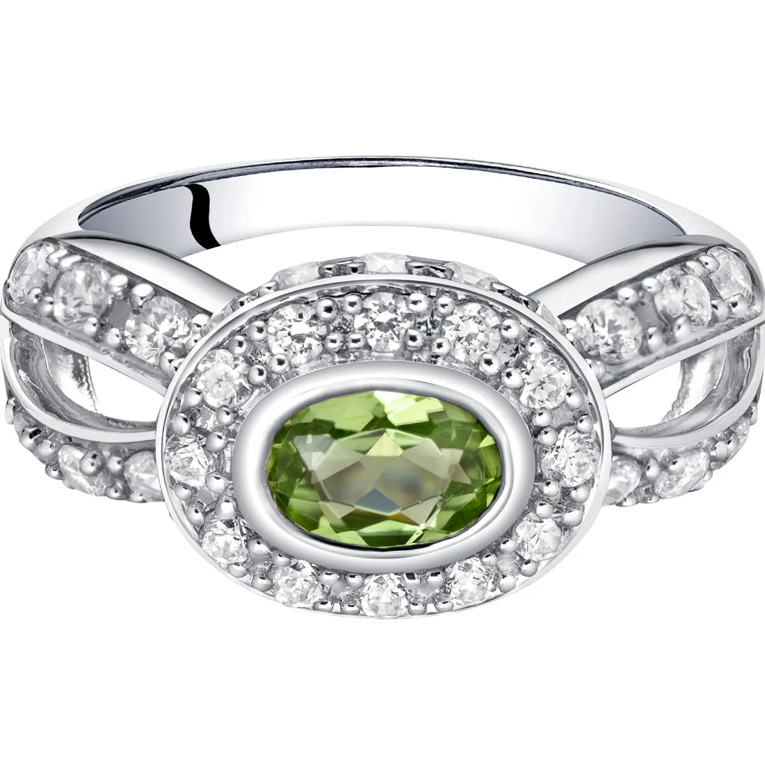 Peridot Oval Cut Sterling Silver Ring Size 6