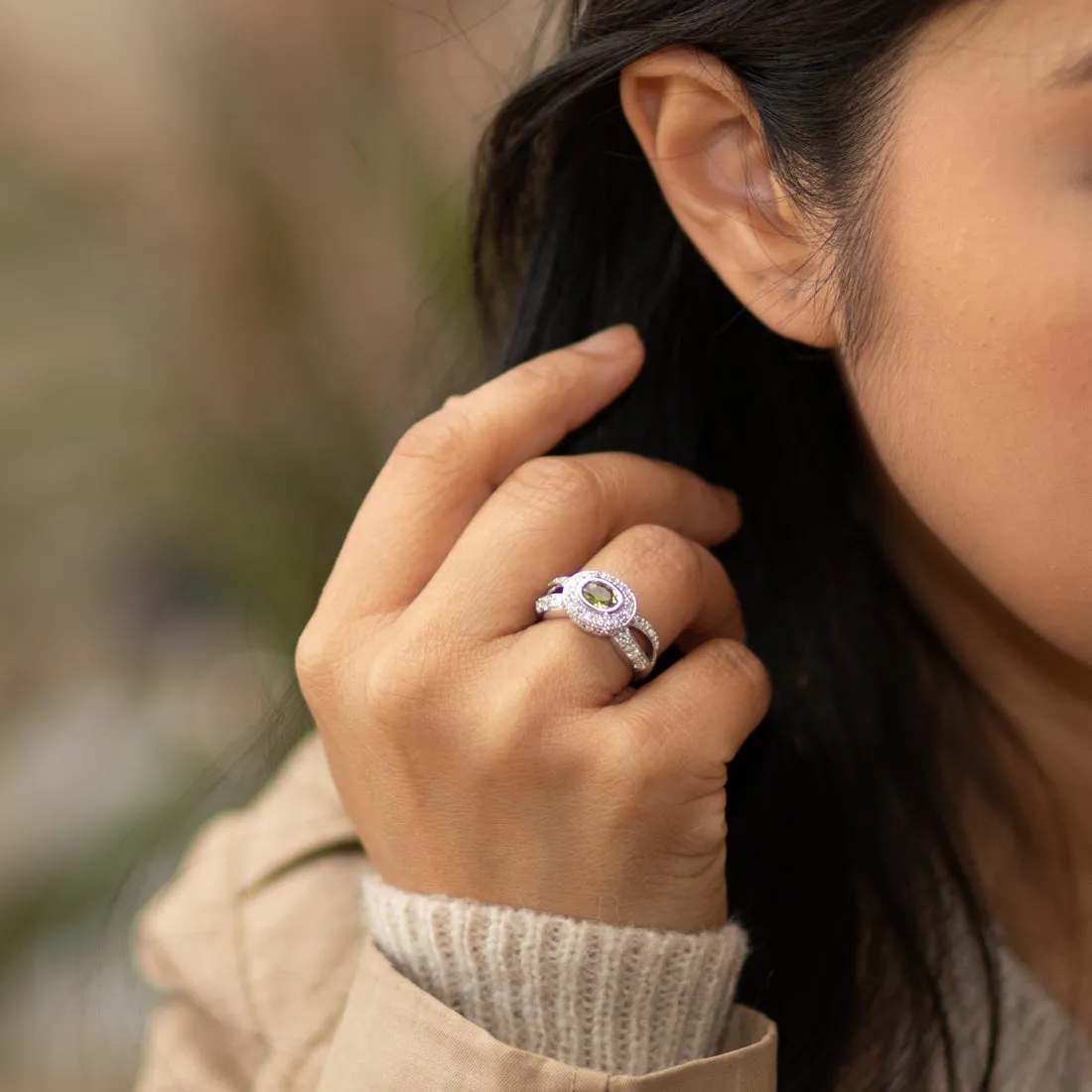 Peridot Oval Cut Sterling Silver Ring Size 6