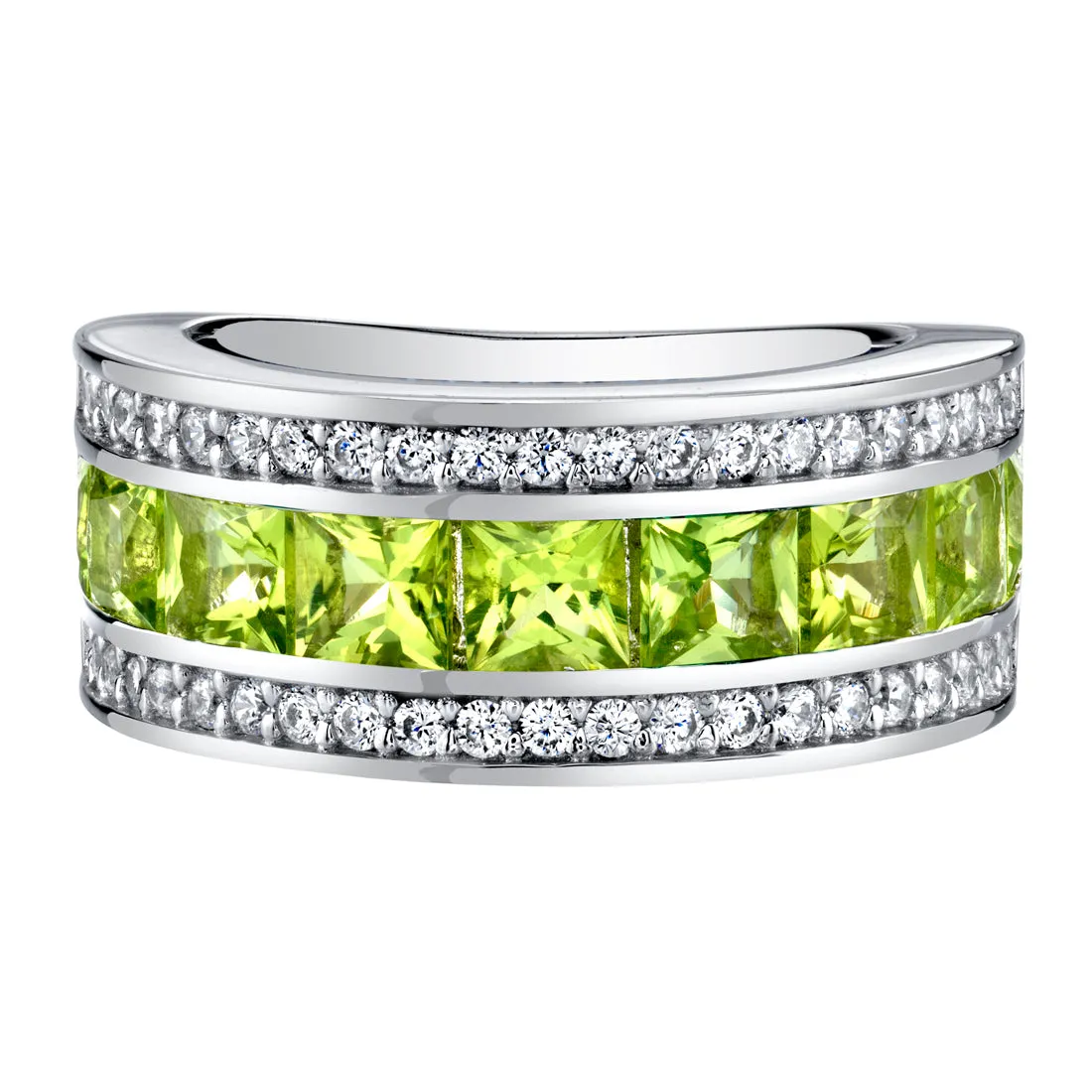 Peridot Princess Cut Sterling Silver Band Size 8