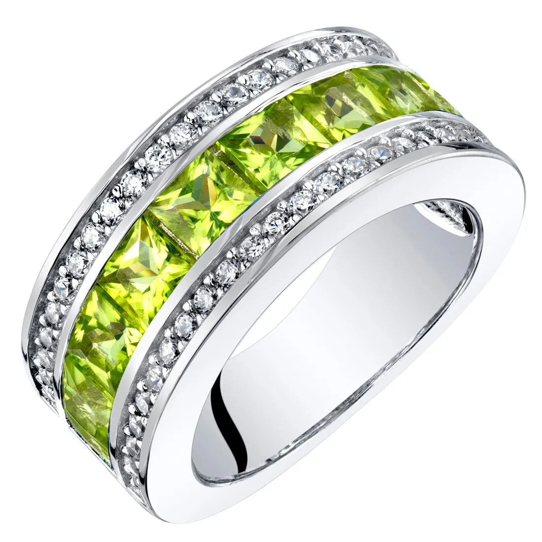 Peridot Princess Cut Sterling Silver Band Size 8