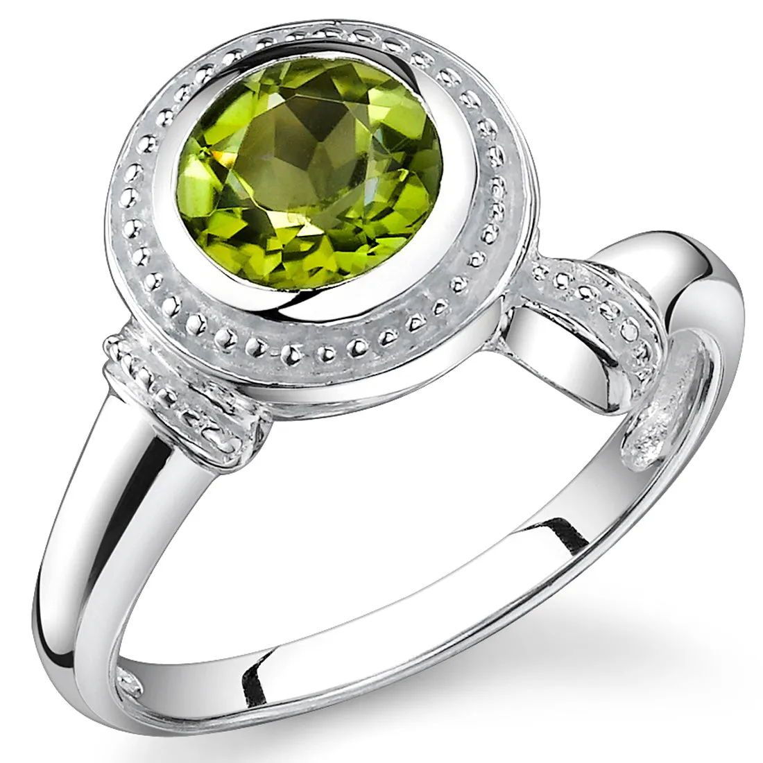 Peridot Round Cut Sterling Silver Ring Size 6