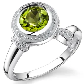 Peridot Round Cut Sterling Silver Ring Size 7