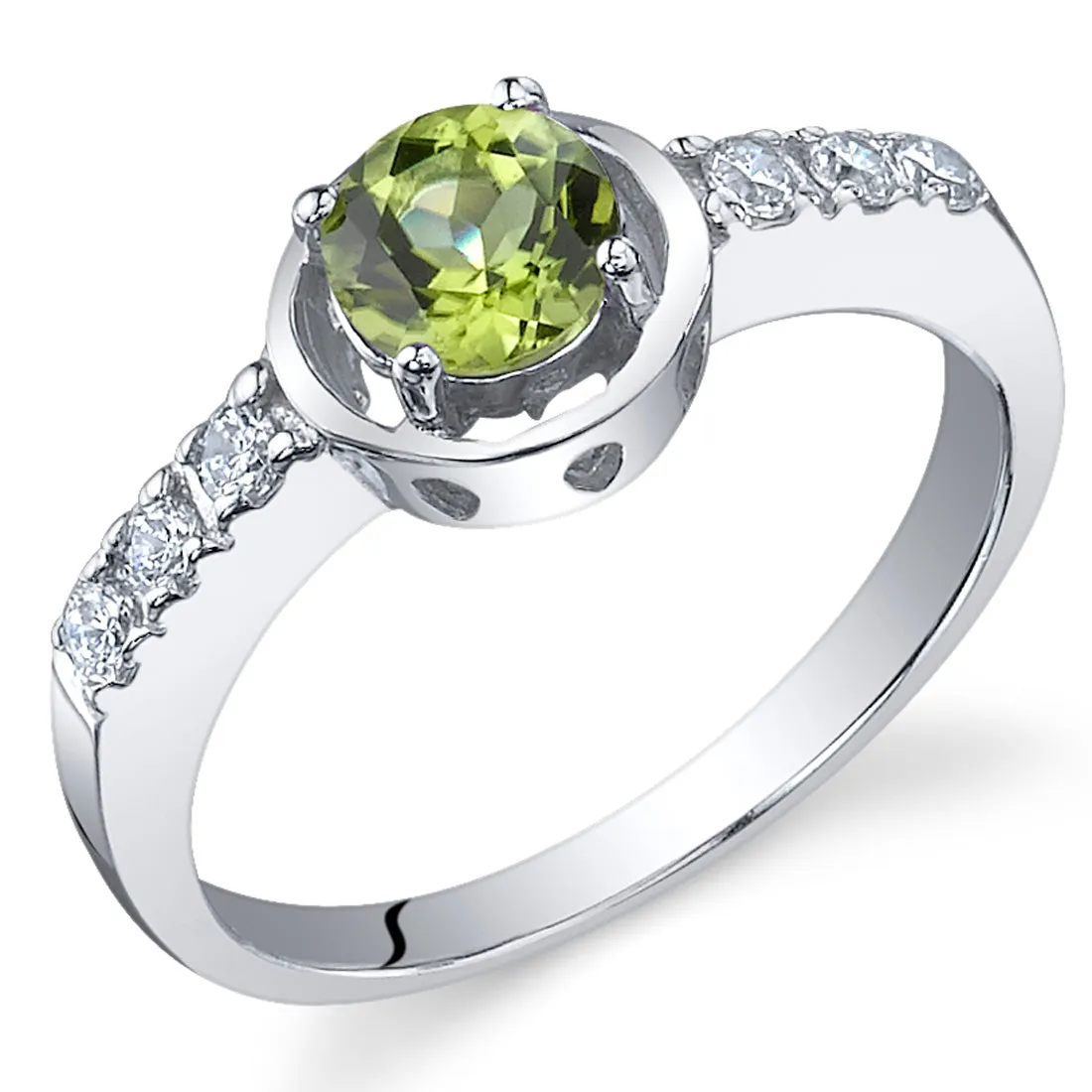 Peridot Round Cut Sterling Silver Ring Size 9