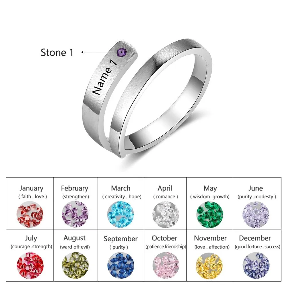 Personalized 1 Name And Birthstone Wrap Rings For Women