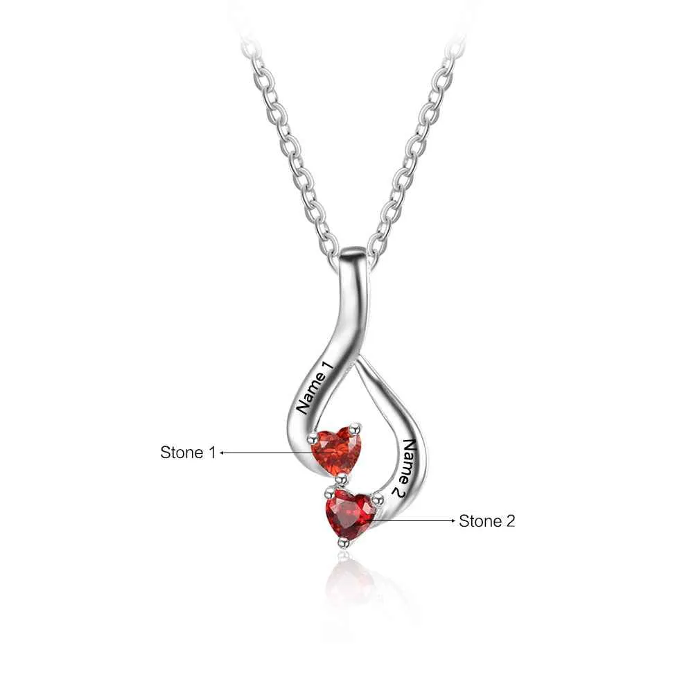 Personalized Sterling Silver 2 Birthstone Necklace Pendant