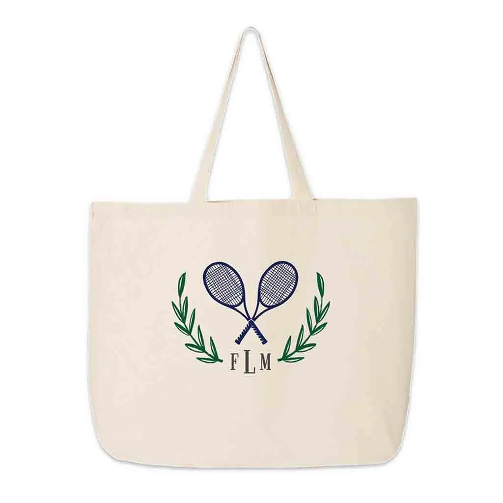 Personalized Tennis Monogram Large Canvas Tote Bag