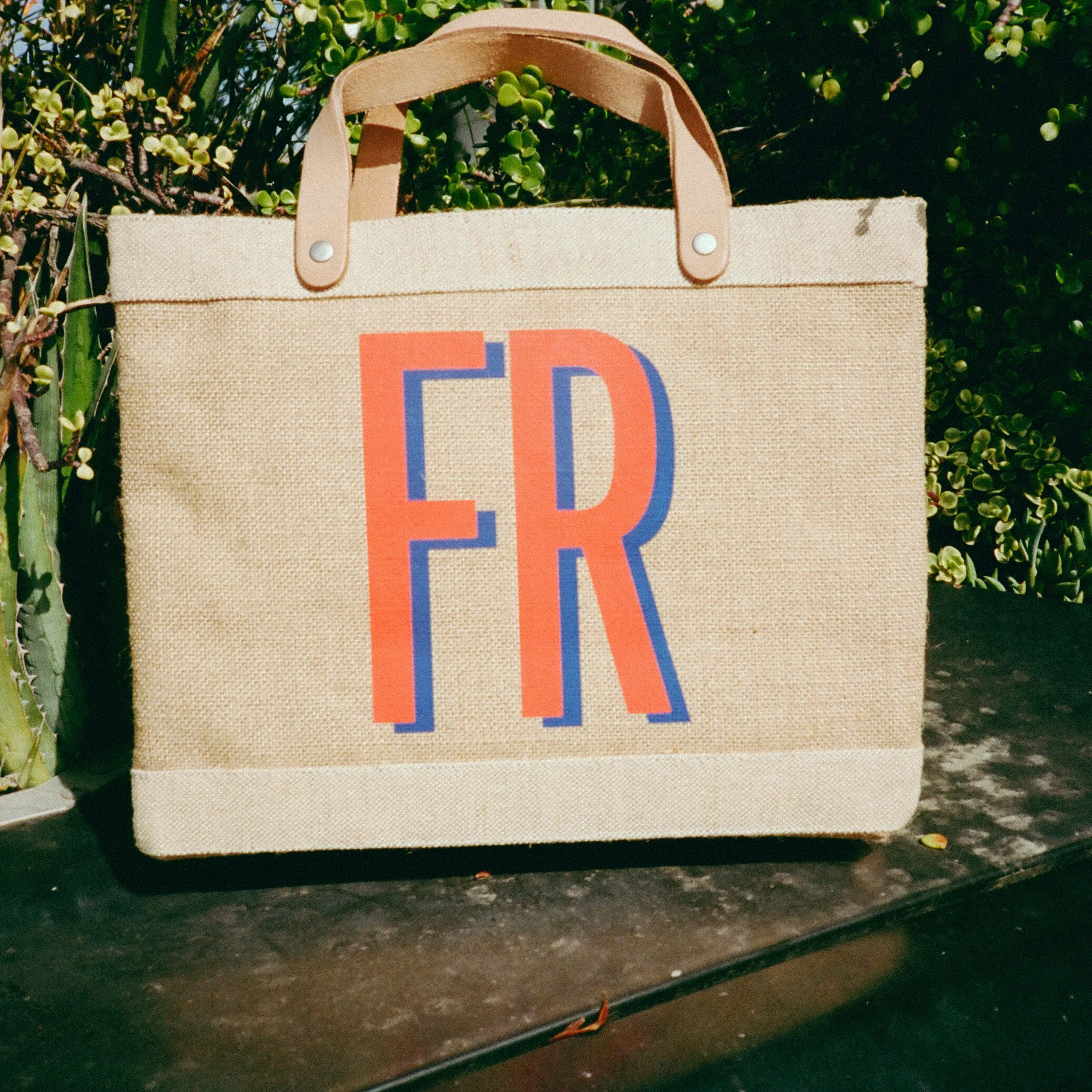 Petite Market Bag in Natural with Large Monogram