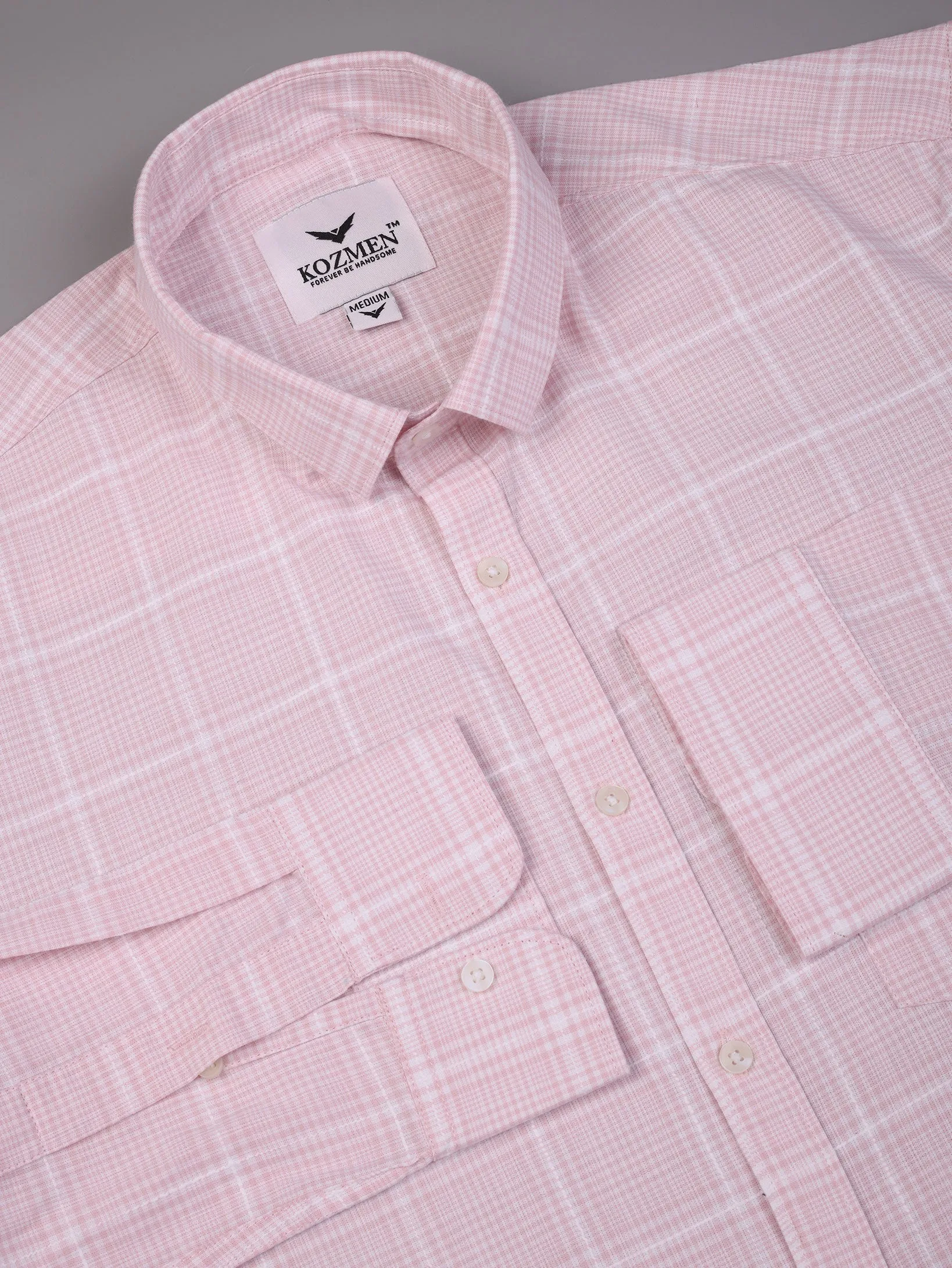 Pink & White Turtan Plaid Cotton Casual Shirt