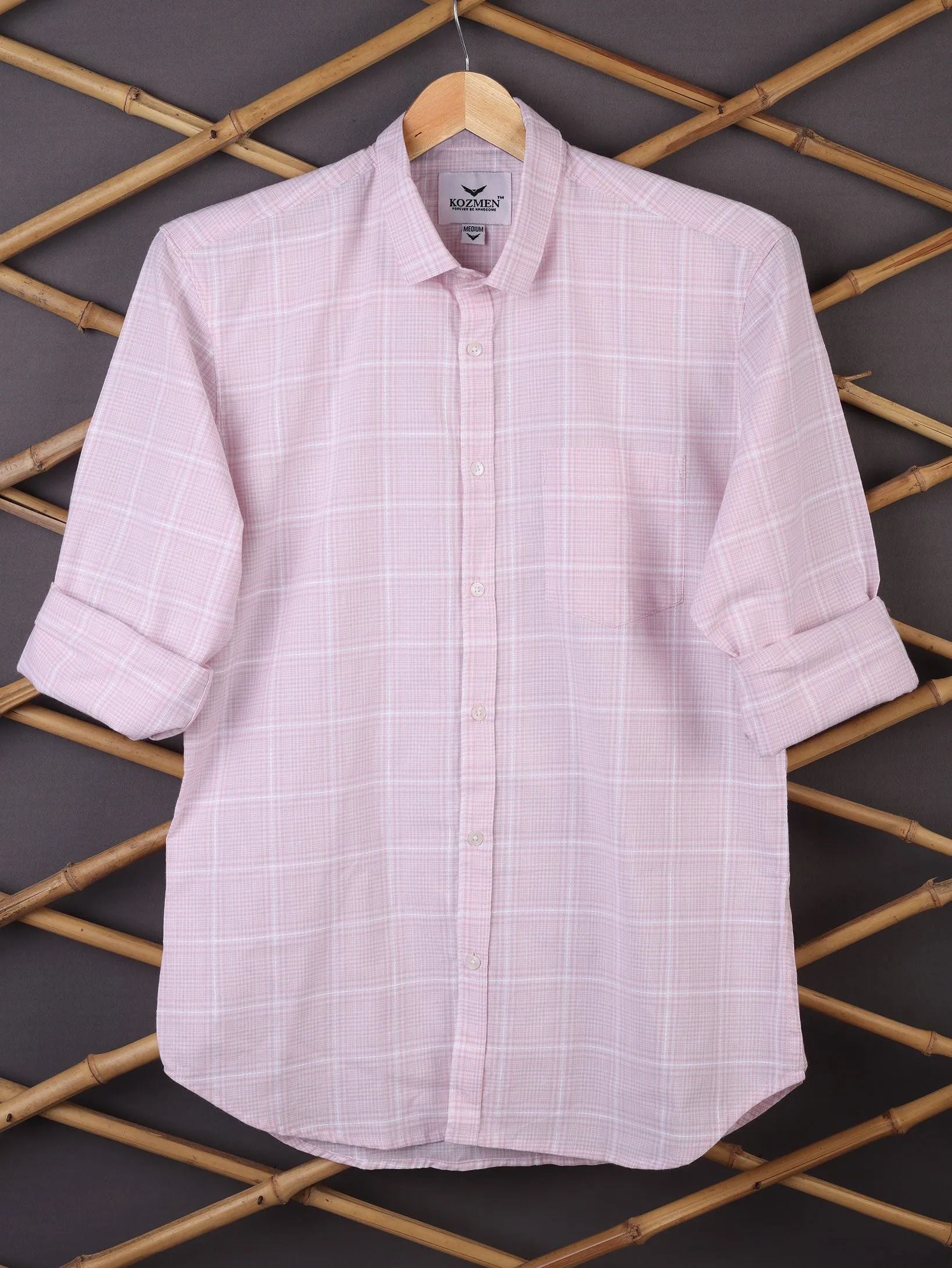 Pink & White Turtan Plaid Cotton Casual Shirt