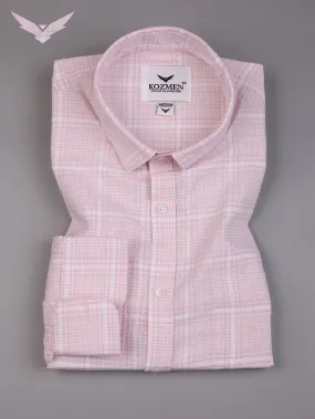 Pink & White Turtan Plaid Cotton Casual Shirt