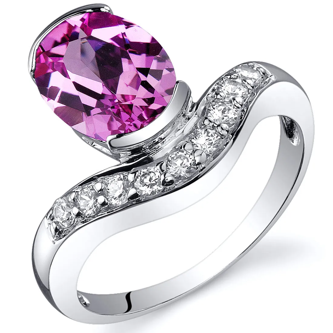 Pink Sapphire Oval Cut Sterling Silver Ring Size 8