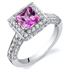 Pink Sapphire Princess Cut Sterling Silver Ring Size 6