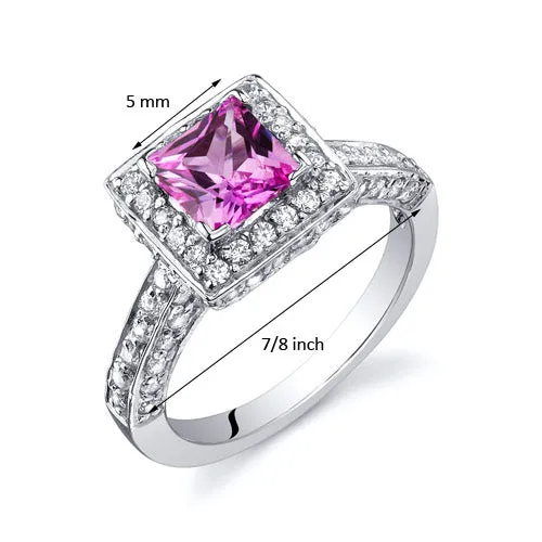 Pink Sapphire Princess Cut Sterling Silver Ring Size 6