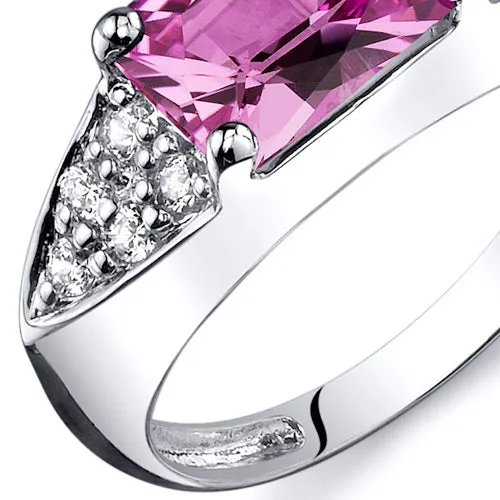 Pink Sapphire Radiant Cut Sterling Silver Ring Size 9