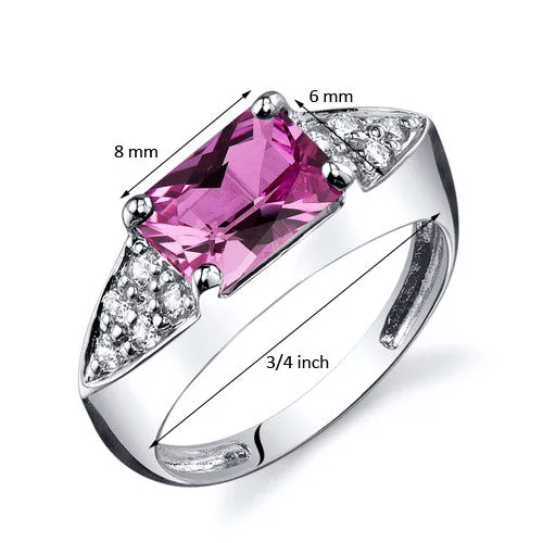 Pink Sapphire Radiant Cut Sterling Silver Ring Size 9