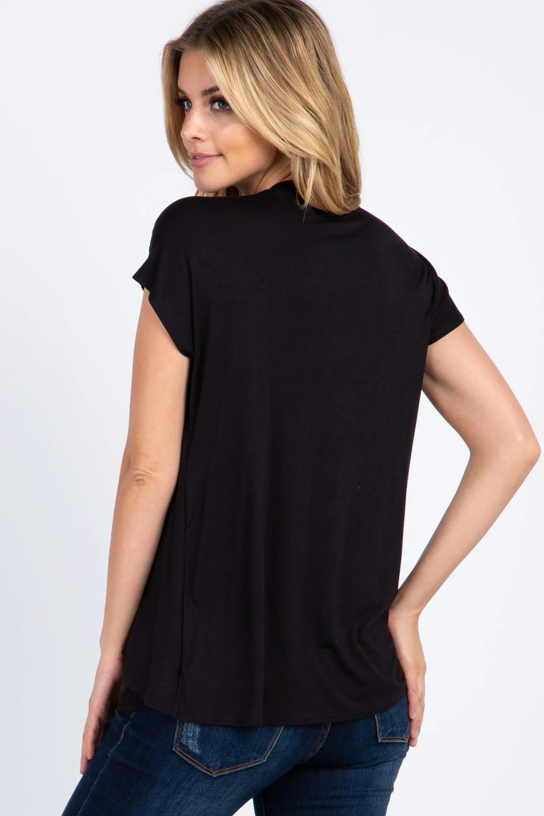 PinkBlush Black Layered Wrap Front Nursing Top