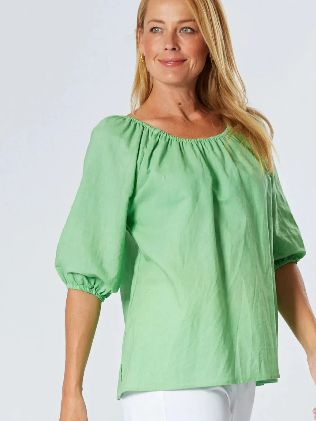 Pippa Puff Sleeve Linen Top (Peppermint)