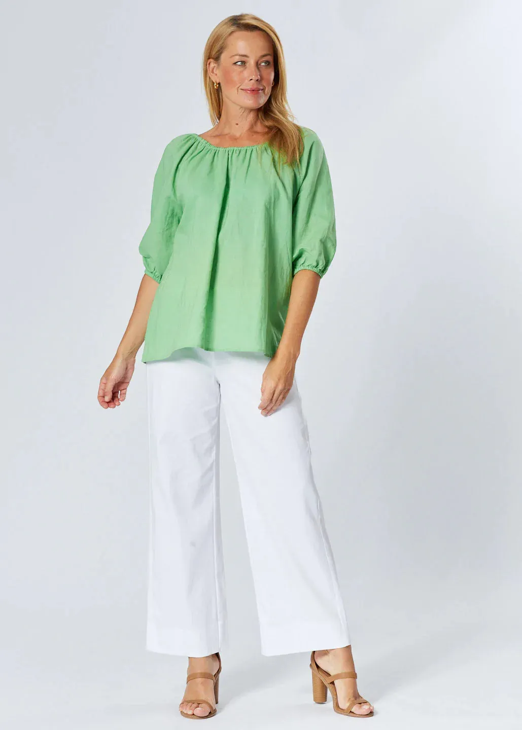 Pippa Puff Sleeve Linen Top (Peppermint)