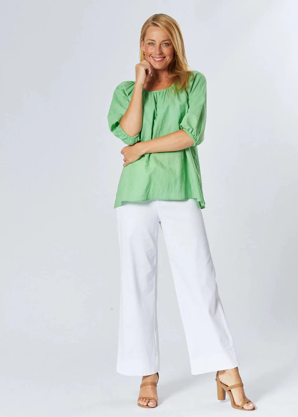 Pippa Puff Sleeve Linen Top (Peppermint)